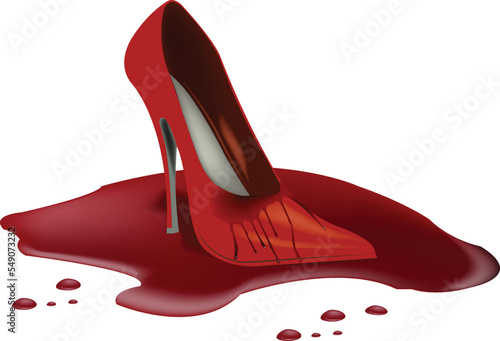 red stiletto heels shoes stained and over blood-