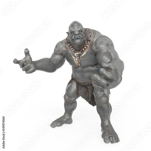 ogre beasty is ready to grab something in white background