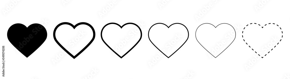 Heart icon.Line heart shape.Simple line heart icon.Vector set of love symbols.Dotted line heart. Heart icon.Line heart shape.Simple line heart icon.Vector set of love symbols.Dotted line heart.