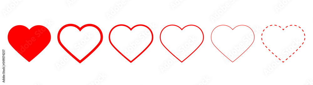 Heart icon.Line heart shape.Simple line heart icon.Vector set of love symbols.Dotted line heart.