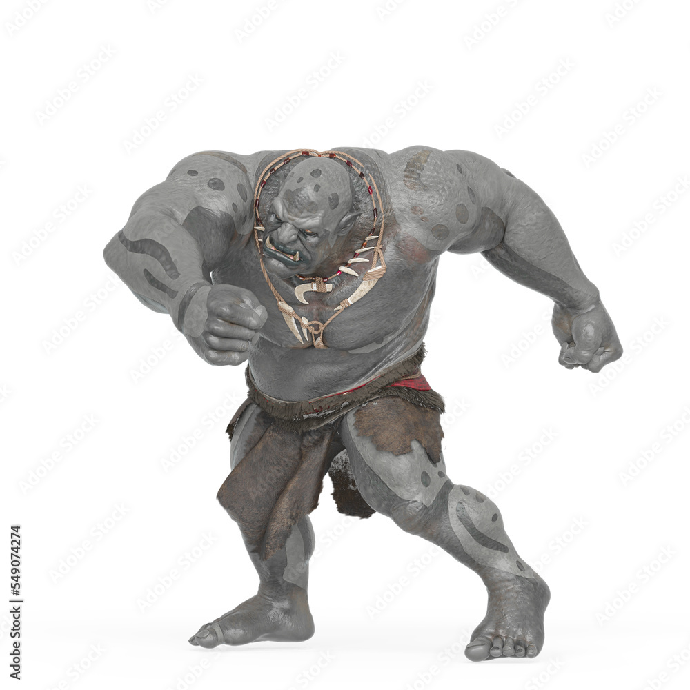 ogre beasty is doing a fight pose in white background