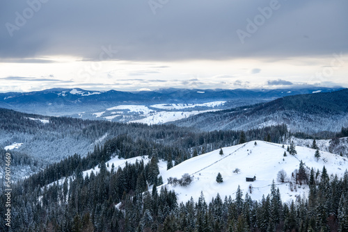 Carpathian, Romania, 2021-12-29. Beautiful romanian landascape under the snow.