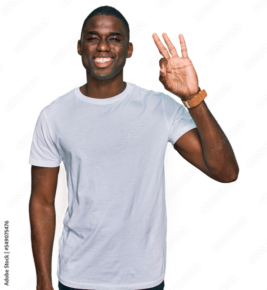 Young african american man wearing casual white t shirt smiling positive doing ok sign with hand and fingers. successful expression. Young african american man wearing casual white t shirt smiling positive doing ok sign with hand and fingers. successful expression.