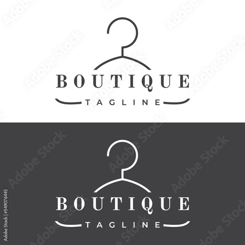 Women fashion logo template with clothes hanger, luxury clothes.Logo for business,boutique,fashion shop,model,shopping and beauty.