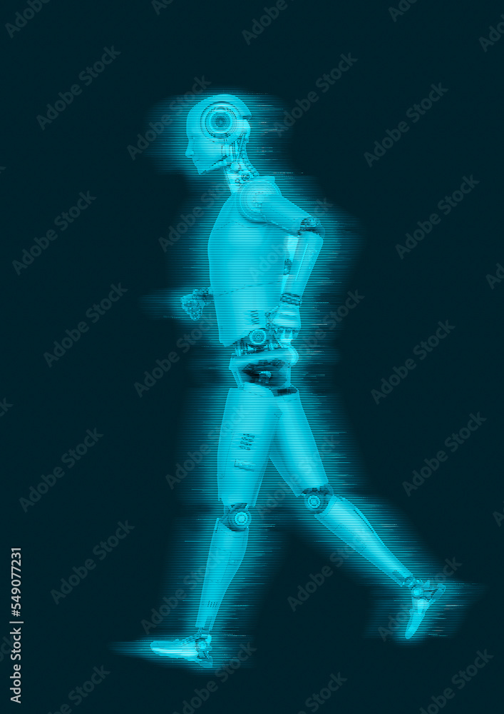 Obraz premium almost human cyberman is walking fast
