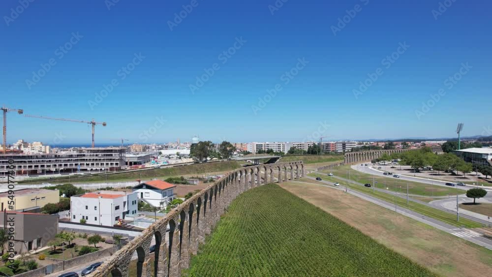 Drone Flight over the Santa Clara Aqueduct near corn field in the North of Portugal Drone Flight over the Santa Clara Aqueduct near corn field in the North of Portugal