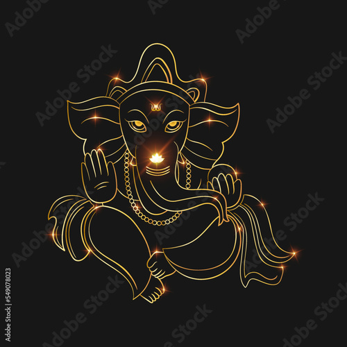 Ganpati vector, sri ganesh gradient golden stroke vector object.