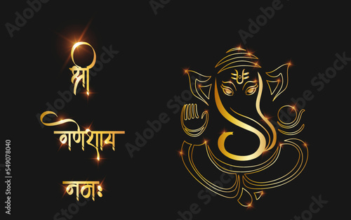Ganpati vector, sri ganesh gradient golden stroke vector object.