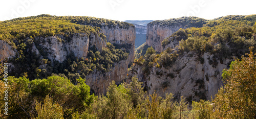 Foz or canyon of Arbayún in autumn, formed by the Salazar river. Limestone gorge. Magical place in Navarra, Spain