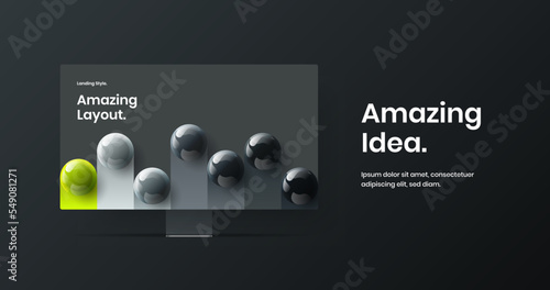 Simple web project vector design concept. Premium computer monitor mockup landing page layout. photo