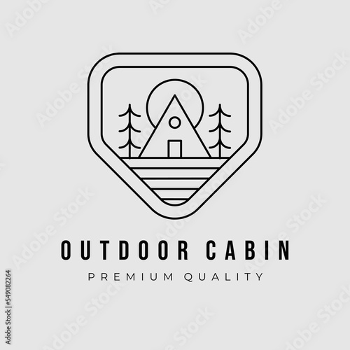 emblem outdoor cabin line art, logo vector illustration design, simple logo idea