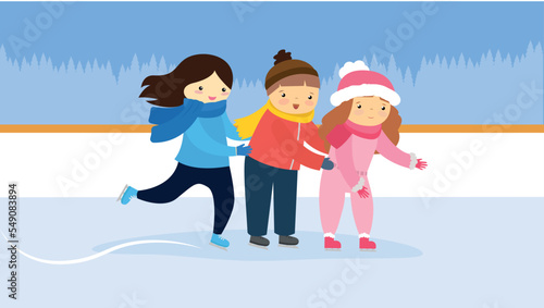 boy and girls ice skating