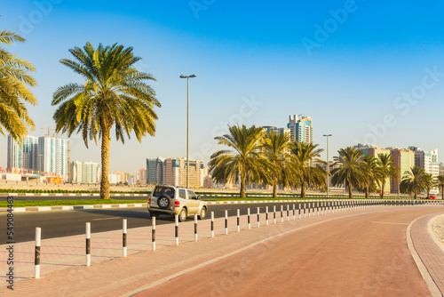 General view of modern buildings in Sharjah