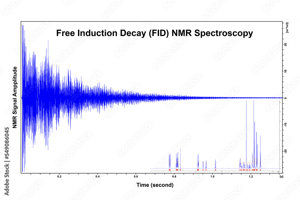 Chromatogram Signal of Free Induction Decay FID and proton NMR spectrum