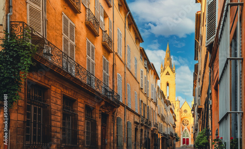 View of Provence typical city Aix en Provence with old house facade in the morning © nonglak