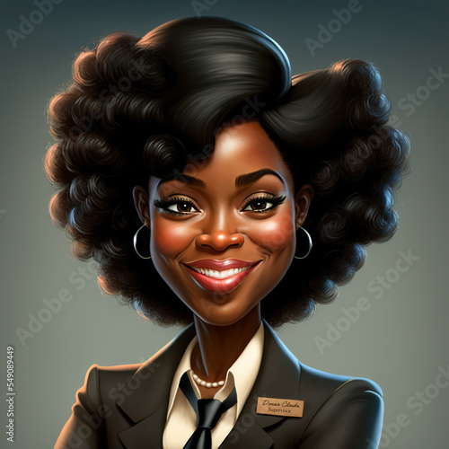 Cartoon caricature portrait of a smiling black businesswoman. photo