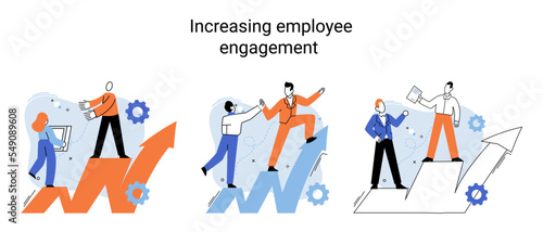 HR department work scenes set, qualified employee responsible for formation of human resources in organization. Specialist engaged in selection, adaptation, dismissal, development of personnel