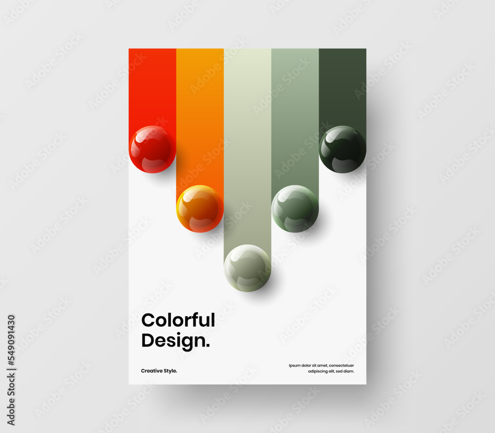 Colorful brochure vector design concept. Trendy realistic spheres catalog cover illustration.