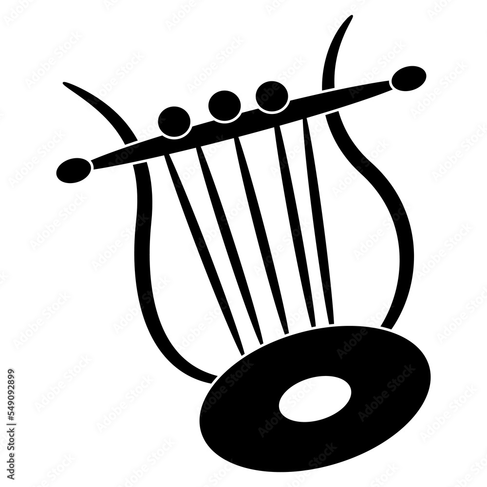 Ancient Greek lyre. Stringed musical instrument. Black and white