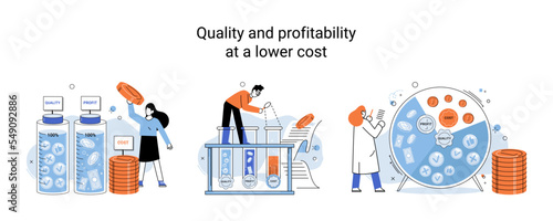 Quality and profitability at lower cost. Salary increase metaphor, profit margin. Earn on business inflation, investment, developing, coordinating sales. Management optimization of business processes