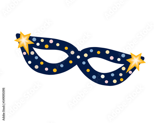 Christmas festive mask flat cartoon style vector illustration, simple traditional face decor for holiday celebration, masquerade theatrical performance event