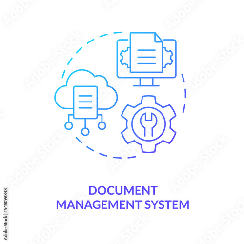 Document management system blue gradient concept icon. Computerized files. Data governance abstract idea thin line illustration. Isolated outline drawing. Myriad Pro-Bold font used
