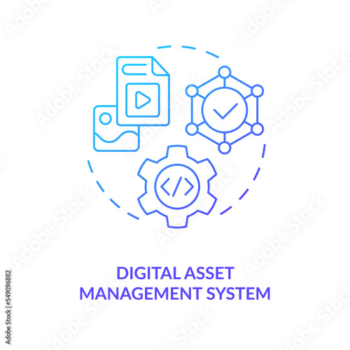 Digital asset management system blue gradient concept icon. Business software. Enterprise CMS. Optimization abstract idea thin line illustration. Isolated outline drawing. Myriad Pro-Bold font used