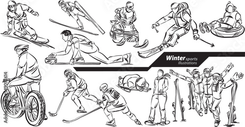 winter sports profession work doodle design drawing vector illustration