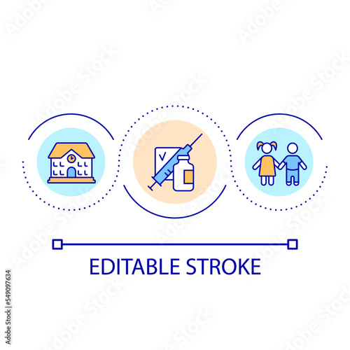 School vaccination loop concept icon. Children immunization. Kids health care. Prevention programs abstract idea thin line illustration. Isolated outline drawing. Editable stroke. Arial font used