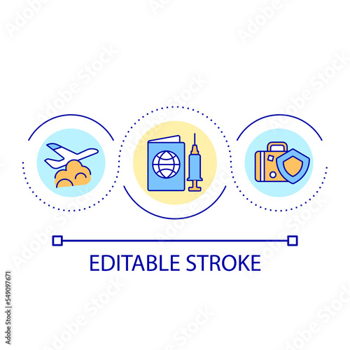 International vaccination passport loop concept icon. Travel safety tip. Moving abroad requirements abstract idea thin line illustration. Isolated outline drawing. Editable stroke. Arial font used
