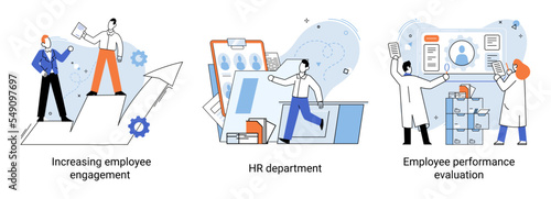 Business concepts human resourses HR department, increasing employee engagement, worker performance evaluation. Personal staff training for business development, motivation for evolution of initiative