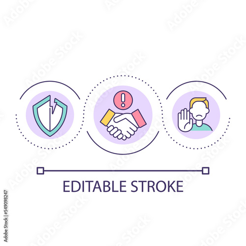 Avoid unreliable agreements loop concept icon. Reduce insecure deals. Safe business partnership abstract idea thin line illustration. Isolated outline drawing. Editable stroke. Arial font used
