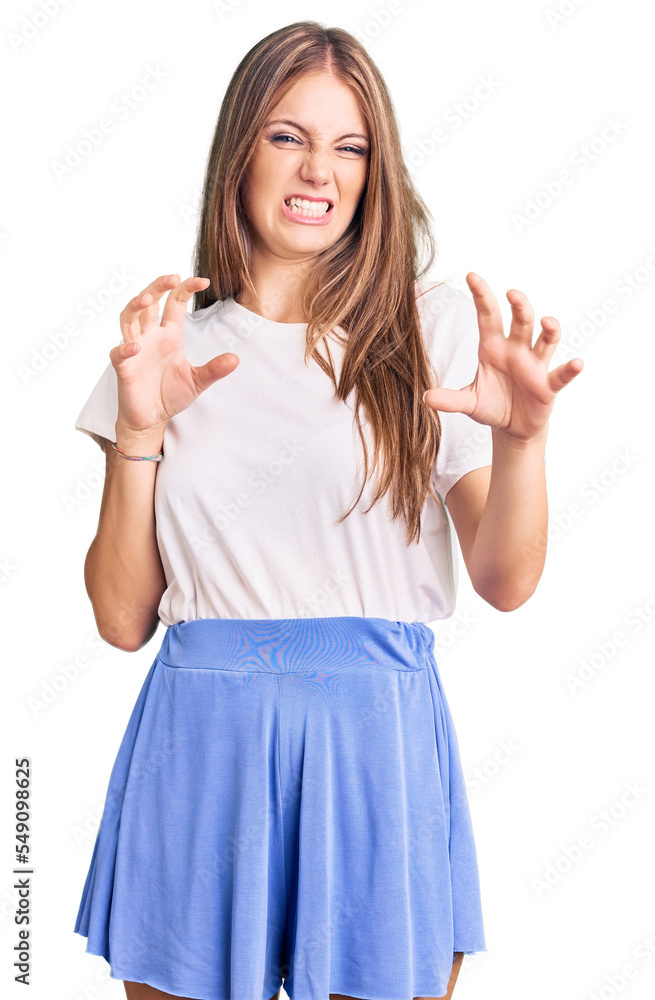 Young beautiful blonde woman wearing summer style disgusted expression, displeased and fearful doing disgust face because aversion reaction. with hands raised Young beautiful blonde woman wearing summer style disgusted expression, displeased and fearful doing disgust face because aversion reaction. with hands raised