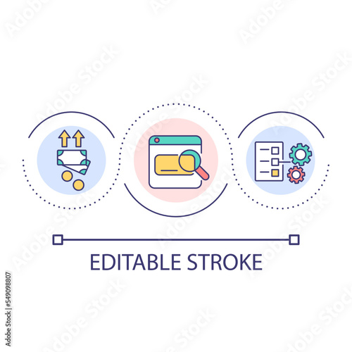 Making money online loop concept icon. Remote work. Business growth. Workflow management abstract idea thin line illustration. Isolated outline drawing. Editable stroke. Arial font used