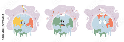 Global warming. High temperature and hot weather Earth. Climate change concept. Hot melt planet earth. Global warming heating impact. Tiny people. Raising global temperature. People energy use planet