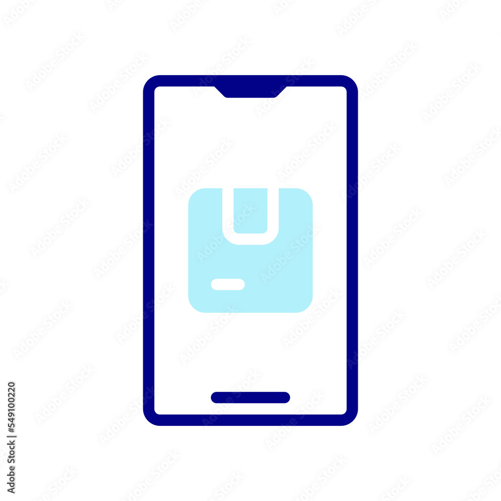 Order Package Online icon, order goods online using a smartphone. Order Package Online icon, order goods online using a smartphone.