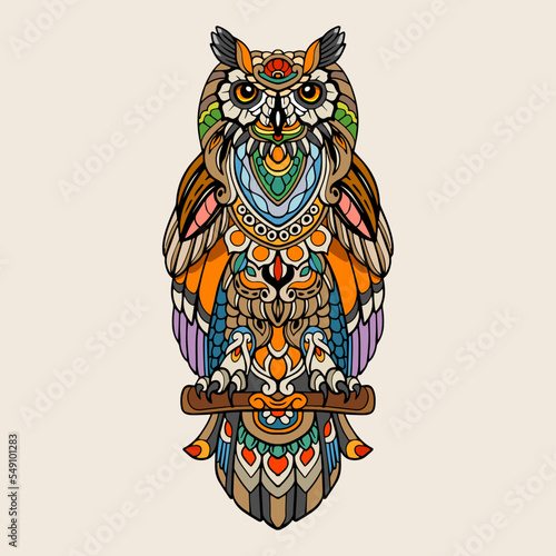 Colorful Owl mandala arts isolated on white background