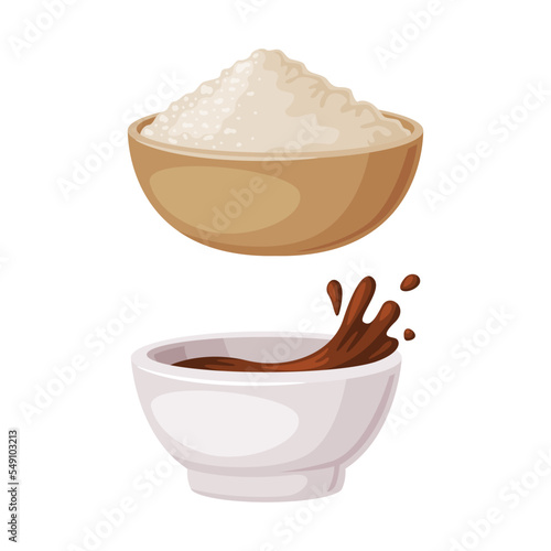 Soy Flour in Bowl and Sauce as Natural and Organic Product from Soybean Plant Vector Set