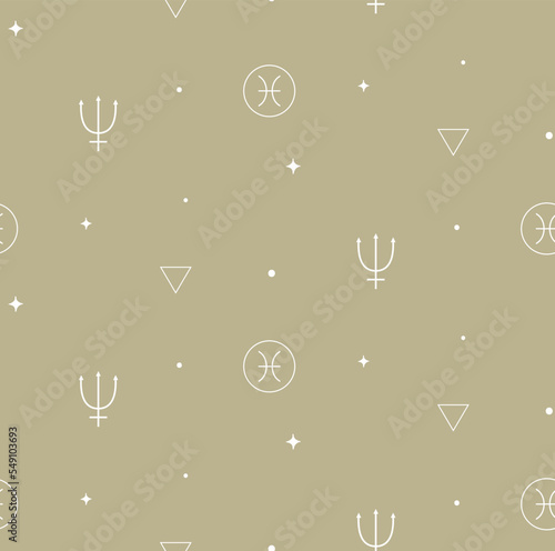 Pisces Zodiac White Background Seamless Pattern. Astrology Signs