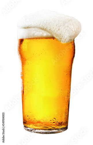 Valokuvatapetti glass of lager beer with frothy foam isolated on transparent background