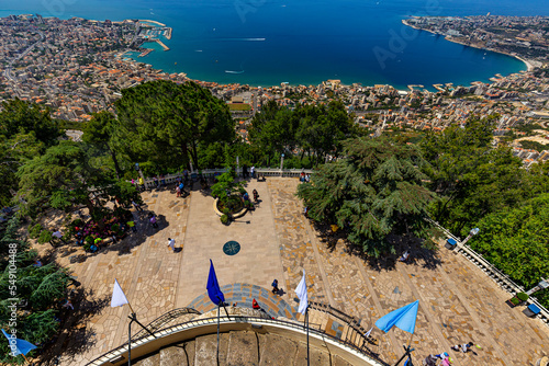 Obraz na płótnie Lebanon. The Shrine of Our Lady of Lebanon located on top of a hill, in the village of Harissa. There is a beautiful view of Jounieh Bay and the city skyline w salonie