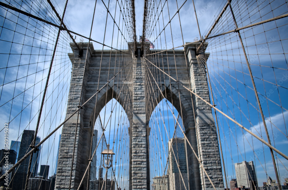 Naklejka premium Brooklyn bridge. details of the suspension cables