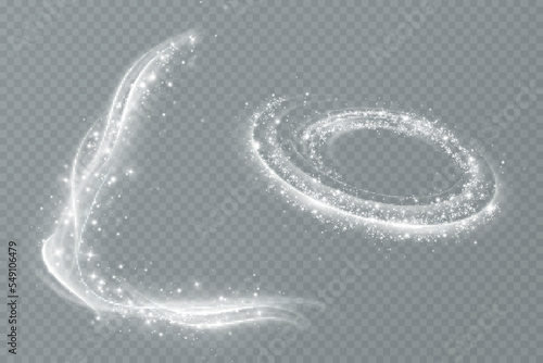 Magic spiral with sparkles.White light effect.Glitter particles with lines.Swirl effect.