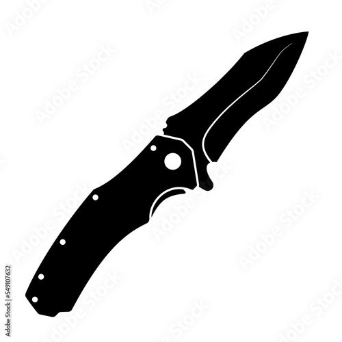 Jackknife icon. Black folding knife icon isolated on white background. Vector illustration in flat design.