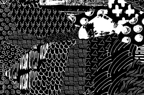 Abstract black strokes, Hand sketched Vector Pattern. Retro abstract pattern in geometric style. Abstract multicolored geometric pattern.	
