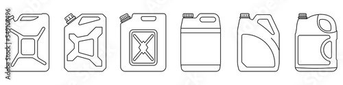 Canister icons set. Fuel tank icon. Black linear canister icon. Vector illustration. photo