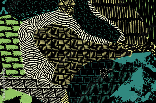 Abstract black strokes, Hand sketched Vector Pattern. Retro abstract pattern in geometric style. Abstract multicolored geometric pattern.	
