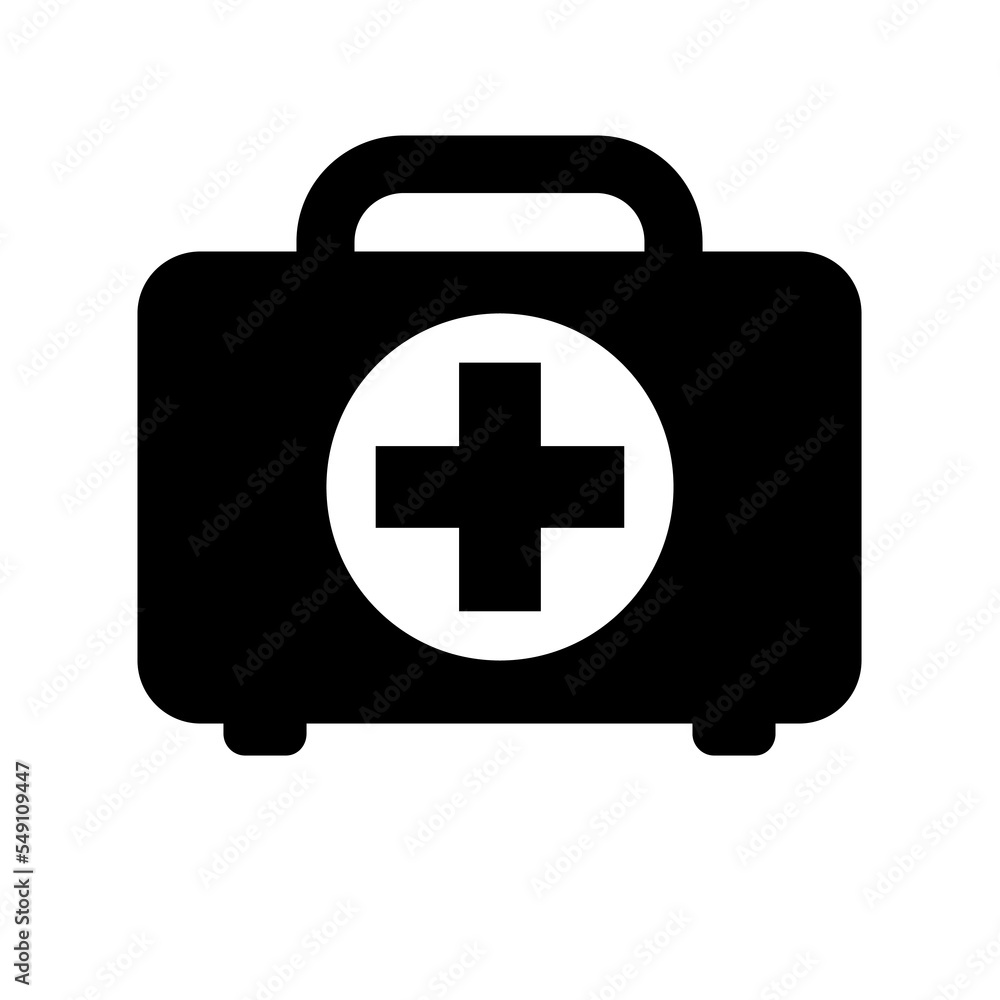 First aid kit icon. Black first aid kit icon on white background. Vector illustration. Symbol of first aid kit First aid kit icon. Black first aid kit icon on white background. Vector illustration. Symbol of first aid kit