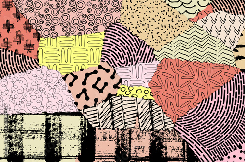 Abstract black strokes, Hand sketched Vector Pattern. Retro abstract pattern in geometric style. Abstract multicolored geometric pattern.	
