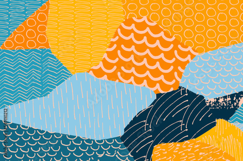 Abstract black strokes, Hand sketched Vector Pattern. Retro abstract pattern in geometric style. Abstract multicolored geometric pattern.	
